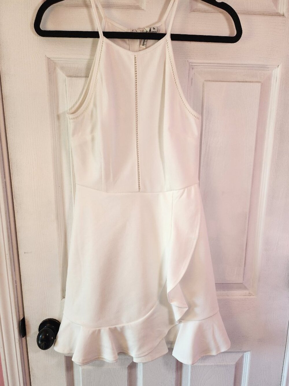 White Halter Ruffle Hem Minidress